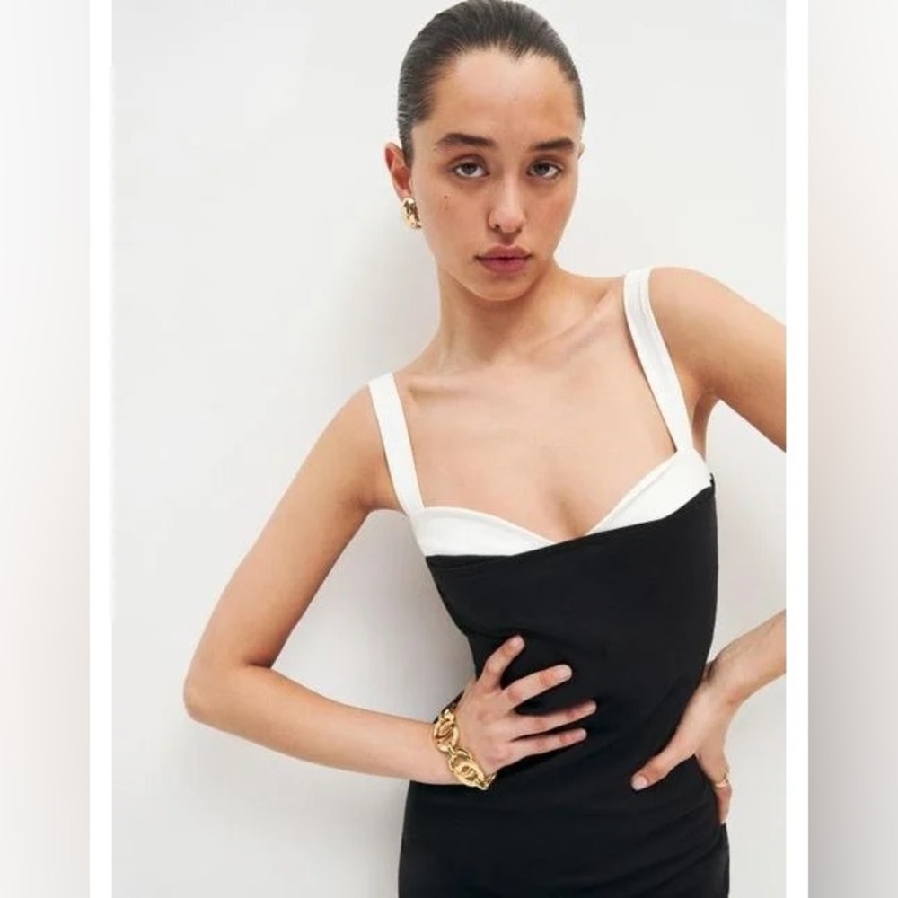 $178 Reformation Nelle knit midi dress medium stretch NYE party dress colorblock